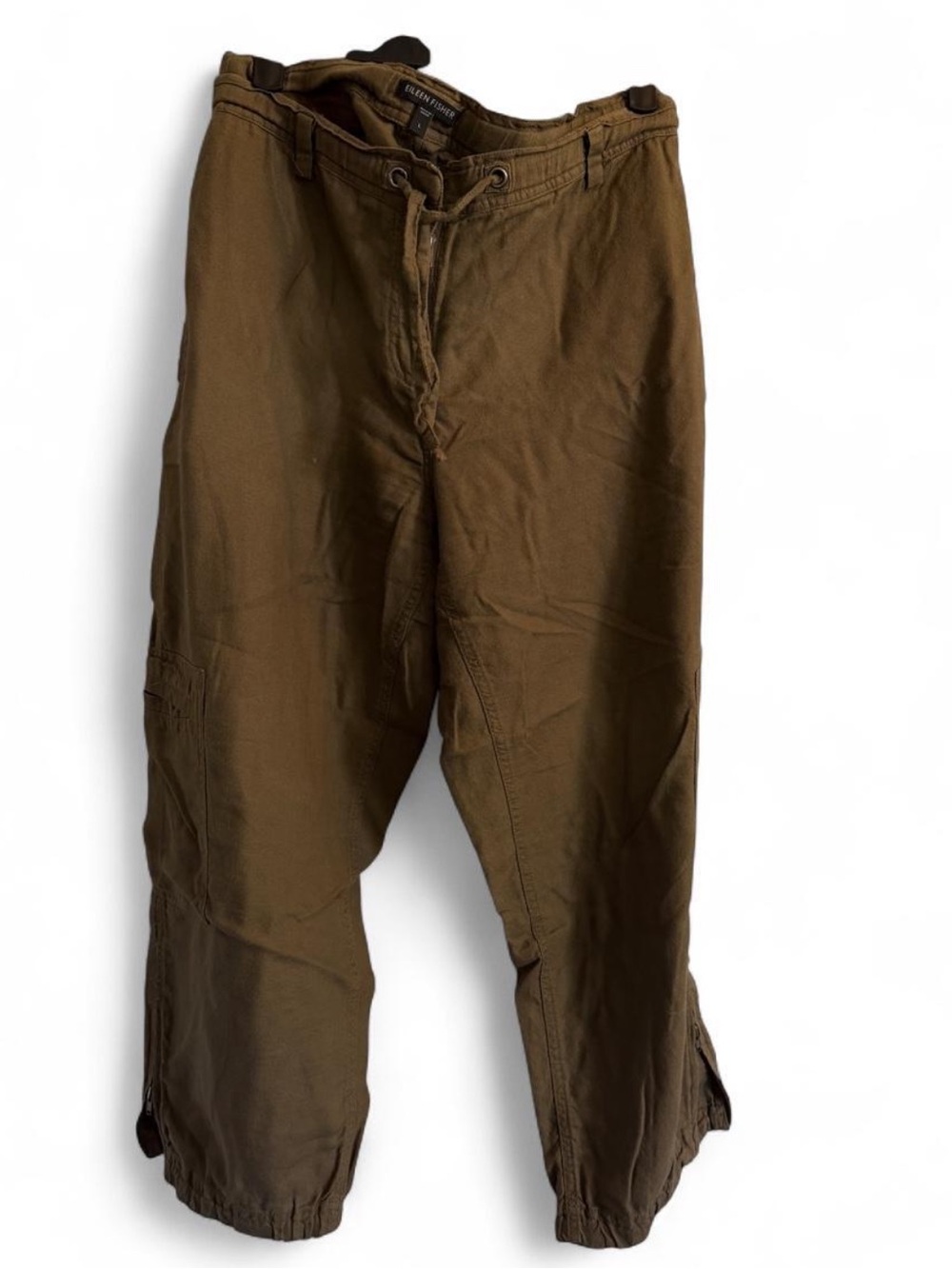 Eileen Fisher Olive-Brown Cargo Drawstring Pants